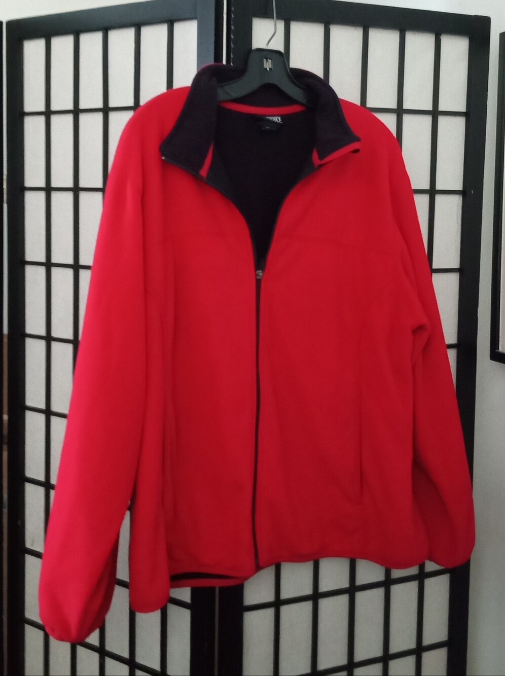 Lands' End Red Lightweight Fleece Jacket with Black Trim